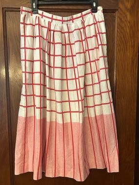 Vintage 80's Act III Window Pane Pleated Midi Skirt White Red Size 16 Medium